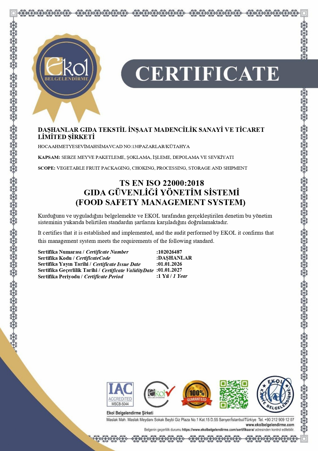 TS EN ISO 22000:2018 